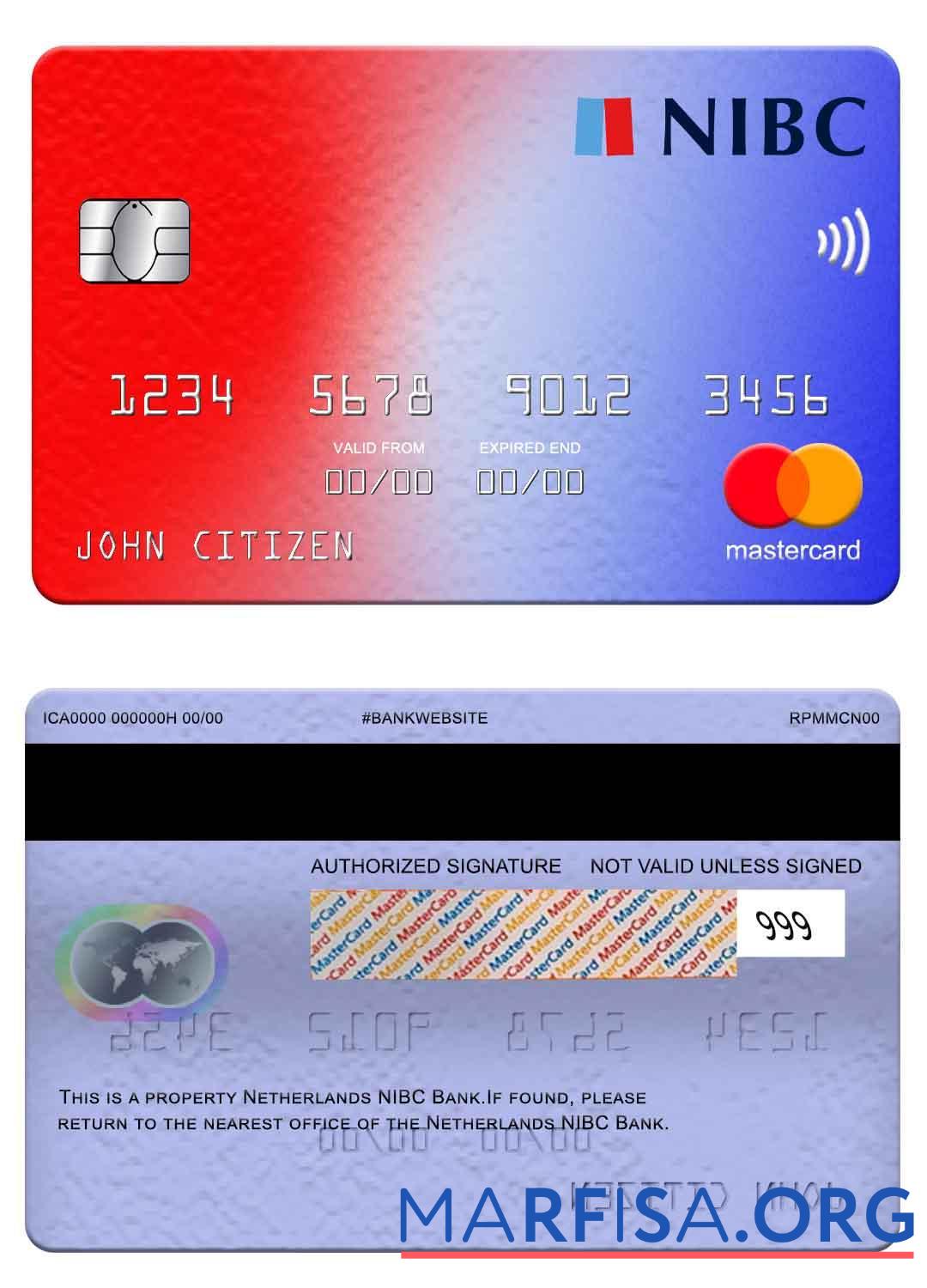 Printable Netherlands NIBC Bank mastercard template
